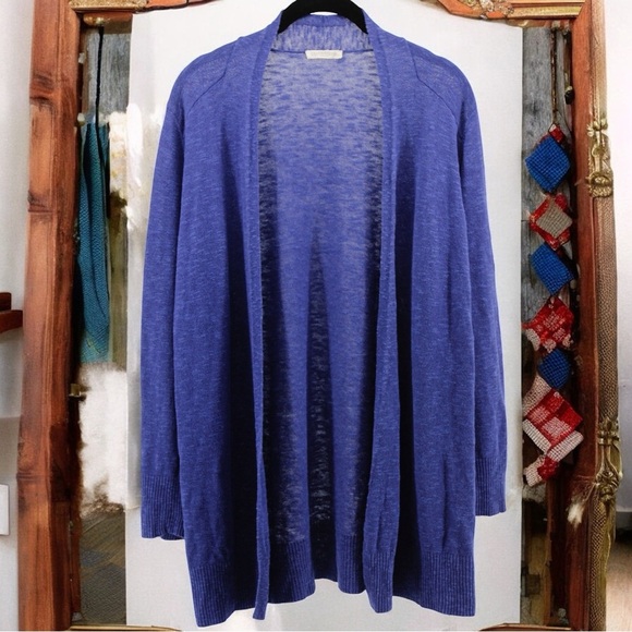 Eileen Fisher Indigo Linen Blend Lagenlook Lightweight Coastal Cardigan Size M/L - Picture 1 of 9